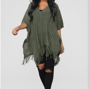 Fashion Nova Army Green Knit Poncho